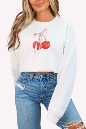 Y2K Coquette Bow Cherries Sweatshirt - Streetwear Dollcore Balletcore Aesthetic - Sustainable Heavyweight Cotton Crewneck