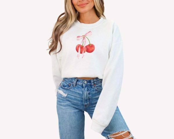 Y2K Coquette Bow Cherries Sweatshirt - Streetwear Dollcore Balletcore Aesthetic - Sustainable Heavyweight Cotton Crewneck