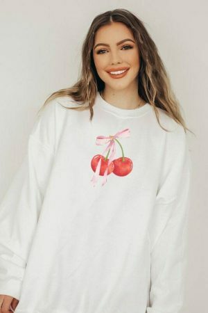 Y2K Coquette Bow Cherries Sweatshirt - Streetwear Dollcore Balletcore Aesthetic - Sustainable Heavyweight Cotton Crewneck