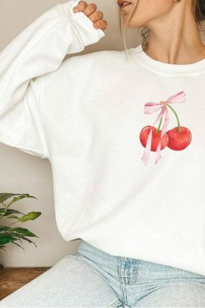 Y2K Coquette Bow Cherries Sweatshirt - Streetwear Dollcore Balletcore Aesthetic - Sustainable Heavyweight Cotton Crewneck