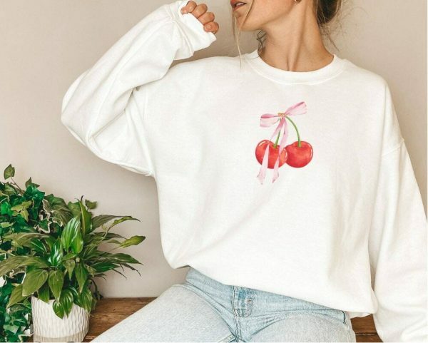 Y2K Coquette Bow Cherries Sweatshirt - Streetwear Dollcore Balletcore Aesthetic - Sustainable Heavyweight Cotton Crewneck