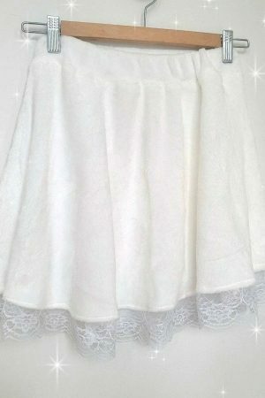 Y2K Coquette Dollette White Faux Fur Streetwear Skirt