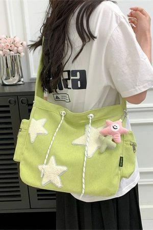 Y2K Corduroy Crossbody Shoulder Messenger Bag Cute Girl Christmas Gift