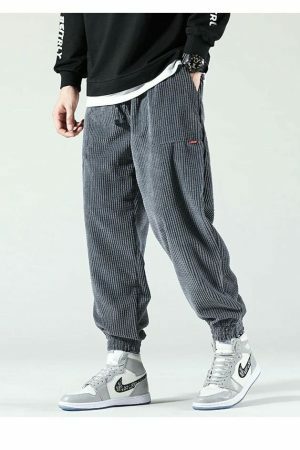 Y2K Corduroy Harem Pants Elastic Waist Trousers Streetwear Fashion