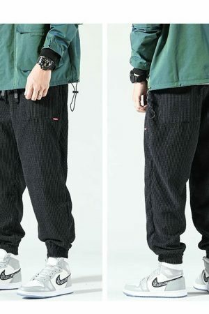 Y2K Corduroy Harem Pants Elastic Waist Trousers Streetwear Fashion