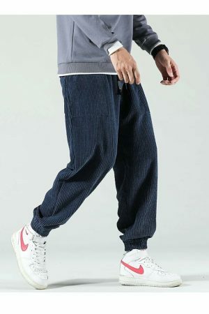 Y2K Corduroy Harem Pants Elastic Waist Trousers Streetwear Fashion