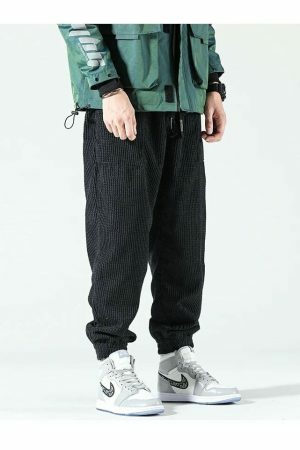 Y2K Corduroy Harem Pants Elastic Waist Trousers Streetwear Fashion