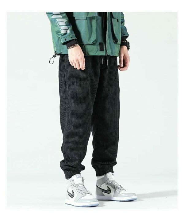 Y2K Corduroy Harem Pants Elastic Waist Trousers Streetwear Fashion