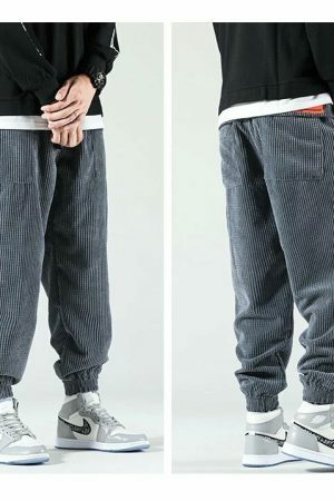 Y2K Corduroy Harem Pants Elastic Waist Trousers Streetwear Fashion