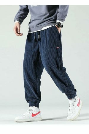 Y2K Corduroy Harem Pants Elastic Waist Trousers Streetwear Fashion