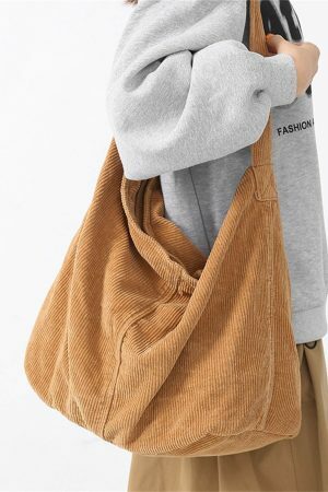 Y2K Corduroy Shoulder Bag - Stylish High Capacity Streetwear Tote