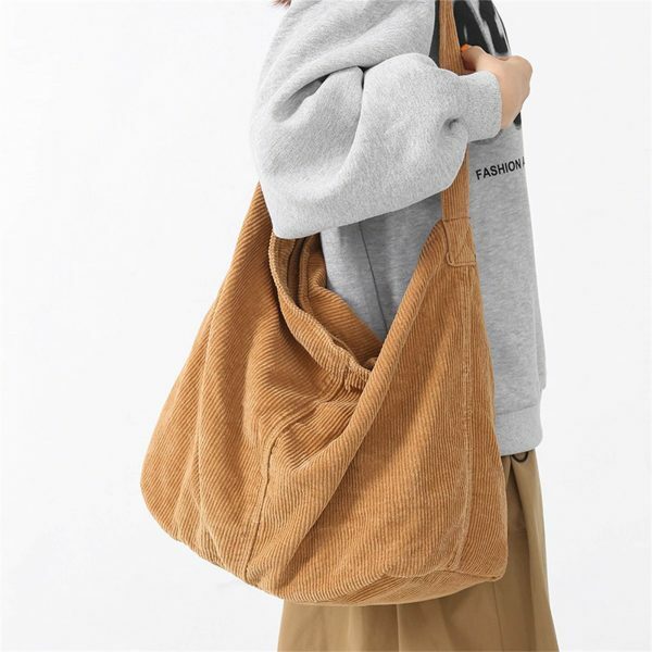 Y2K Corduroy Shoulder Bag - Stylish High Capacity Streetwear Tote