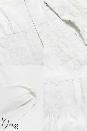 Y2K Cottagecore Lace Midi Dress in White