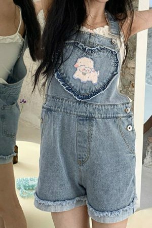 Y2K Cotton Overalls Coquette Aesthetic Cottagecore Lolita Jeans Kawaii Fashion Women's Teen Clothing Mia