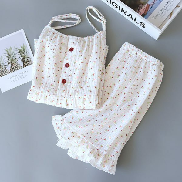 Y2K Cotton Streetwear Pajama Set for Women - Sleeveless Sleep Top & Shorts Sleepwear Suit