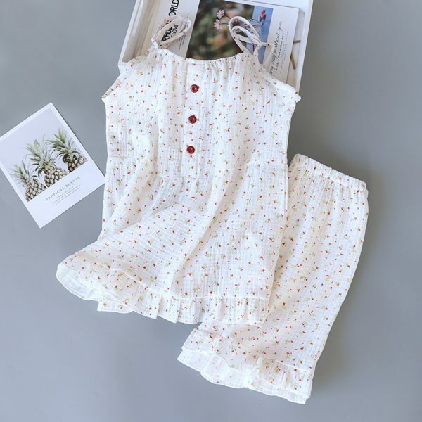 Y2K Cotton Streetwear Pajama Set for Women - Sleeveless Sleep Top & Shorts Sleepwear Suit