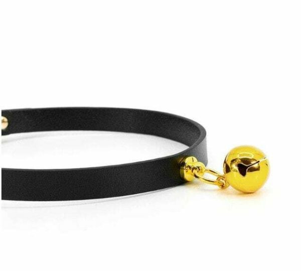 Y2K Cowhide Kitty Bell Leather Choker Necklace for Women