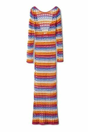 Y2K Crochet Knit Hollow Out Bodycon Dress for Women