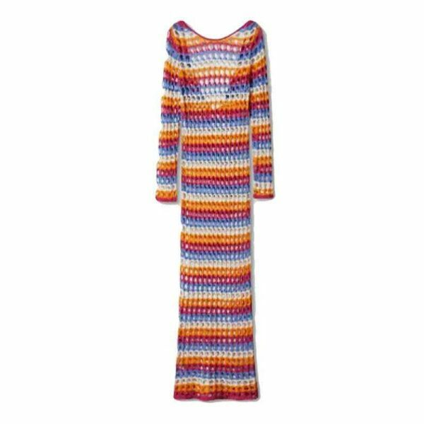 Y2K Crochet Knit Hollow Out Bodycon Dress for Women