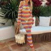 Y2K Crochet Knit Hollow Out Bodycon Dress for Women