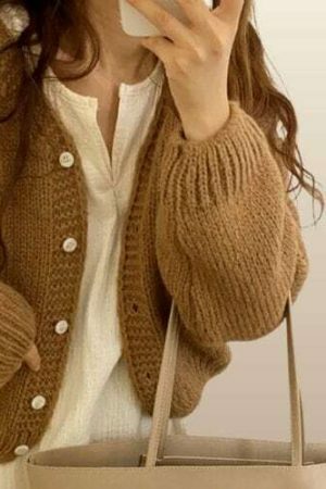 Y2K Cropped Knit Cardigan - High Waist Grandpa Sweater