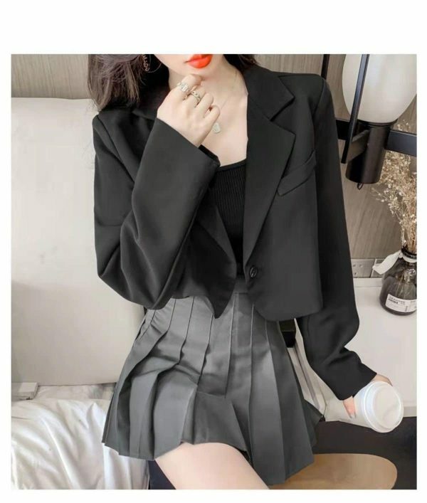 Y2K Cropped Solid Single-Button Blazer for Women - Streetwear Chic Outwear