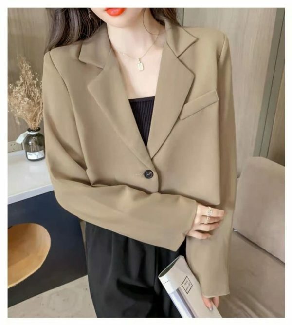 Y2K Cropped Solid Single-Button Blazer for Women - Streetwear Chic Outwear