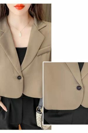 Y2K Cropped Solid Single-Button Blazer for Women - Streetwear Chic Outwear