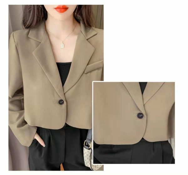 Y2K Cropped Solid Single-Button Blazer for Women - Streetwear Chic Outwear