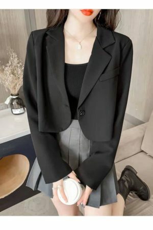 Y2K Cropped Solid Single-Button Blazer for Women - Streetwear Chic Outwear