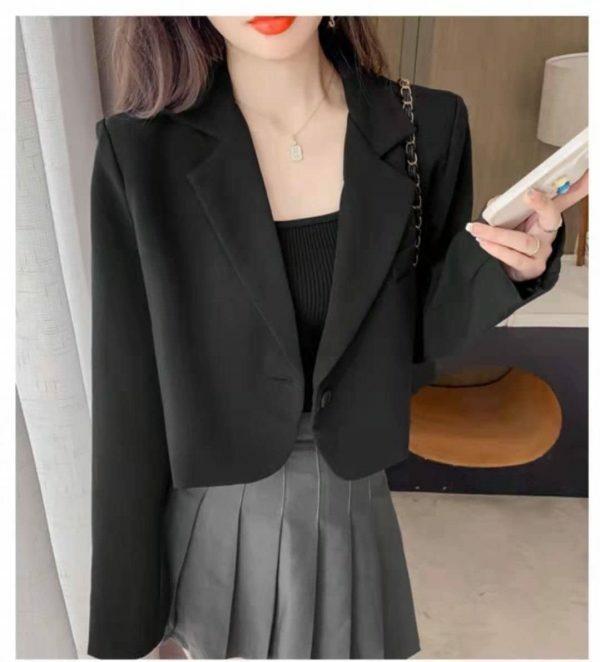 Y2K Cropped Solid Single-Button Blazer for Women - Streetwear Chic Outwear