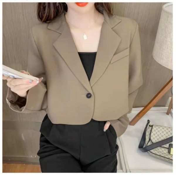 Y2K Cropped Solid Single-Button Blazer for Women - Streetwear Chic Outwear