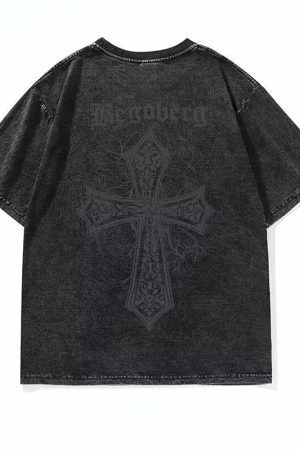 Y2K Cross Print Gothic Streetwear T-Shirt