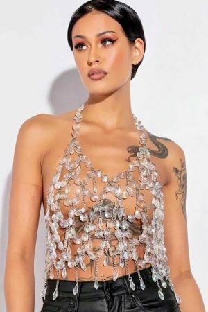 Y2K Crystal Body Chain for Women - Adjustable Nightclub Backless Bra - Streetwear Festival Jewelry