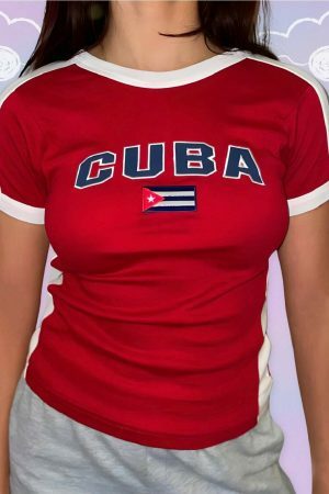 Y2K Cuba Jersey Top - Streetwear Soccer Baby Tee