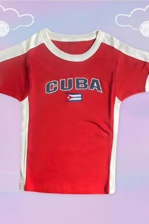 Y2K Cuba Jersey Top - Streetwear Soccer Baby Tee