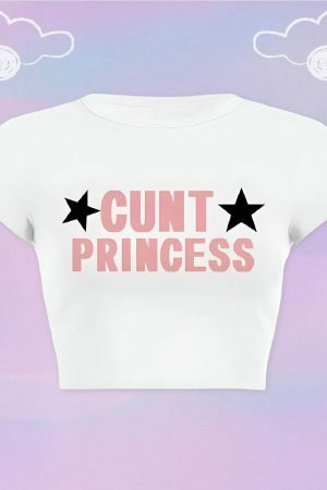 Y2K Cunt Princess Crop Top - Slogan Tee, Coquette Aesthetic, Soft Girl Era