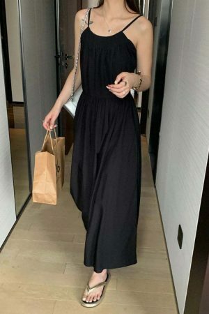 Y2K Cut-out Open Back Spaghetti Strap Maxi Dress in Korean Style