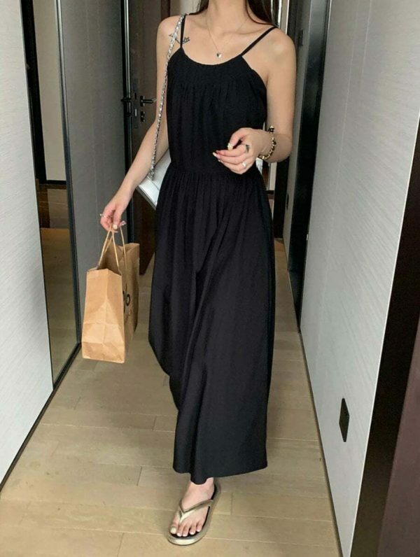 Y2K Cut-out Open Back Spaghetti Strap Maxi Dress in Korean Style