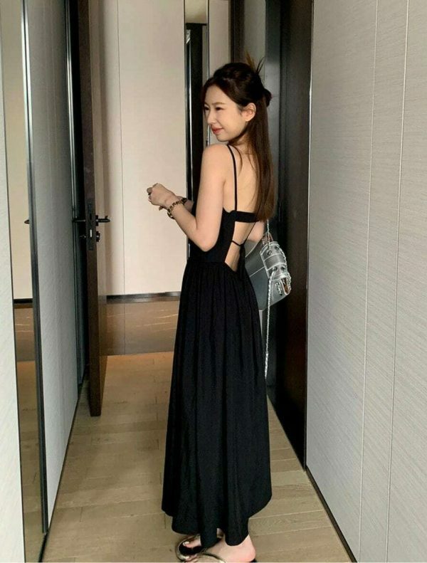 Y2K Cut-out Open Back Spaghetti Strap Maxi Dress in Korean Style