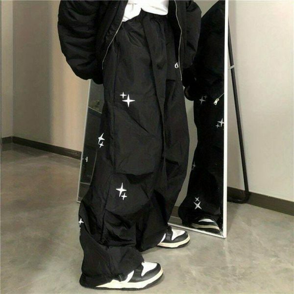 Y2K Cyber Streetwear Unisex Wide Leg Cargo Pants Black