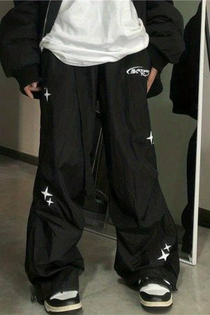 Y2K Cyber Streetwear Unisex Wide Leg Cargo Pants Black