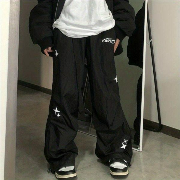 Y2K Cyber Streetwear Unisex Wide Leg Cargo Pants Black