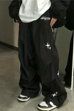 Y2K Cyber Streetwear Unisex Wide Leg Cargo Pants Black