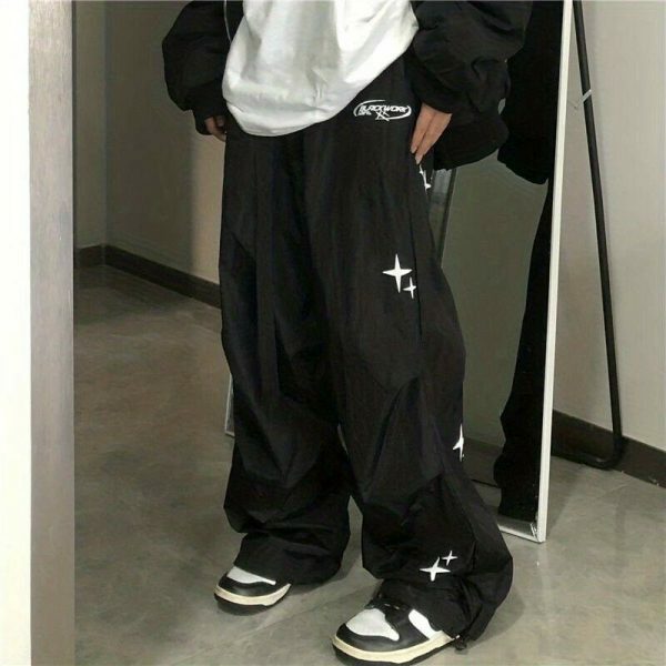 Y2K Cyber Streetwear Unisex Wide Leg Cargo Pants Black