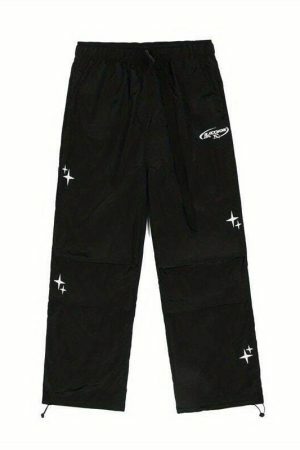 Y2K Cyber Streetwear Unisex Wide Leg Cargo Pants Black