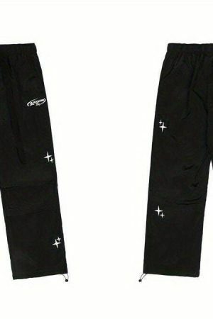 Y2K Cyber Streetwear Unisex Wide Leg Cargo Pants Black