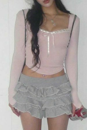 Y2K Daphne Lace Neckline Streetwear Top