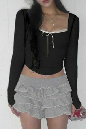 Y2K Daphne Lace Neckline Streetwear Top