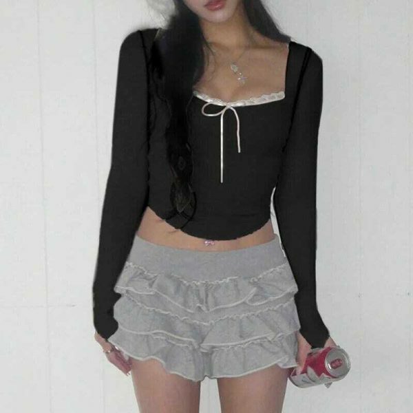 Y2K Daphne Lace Neckline Streetwear Top